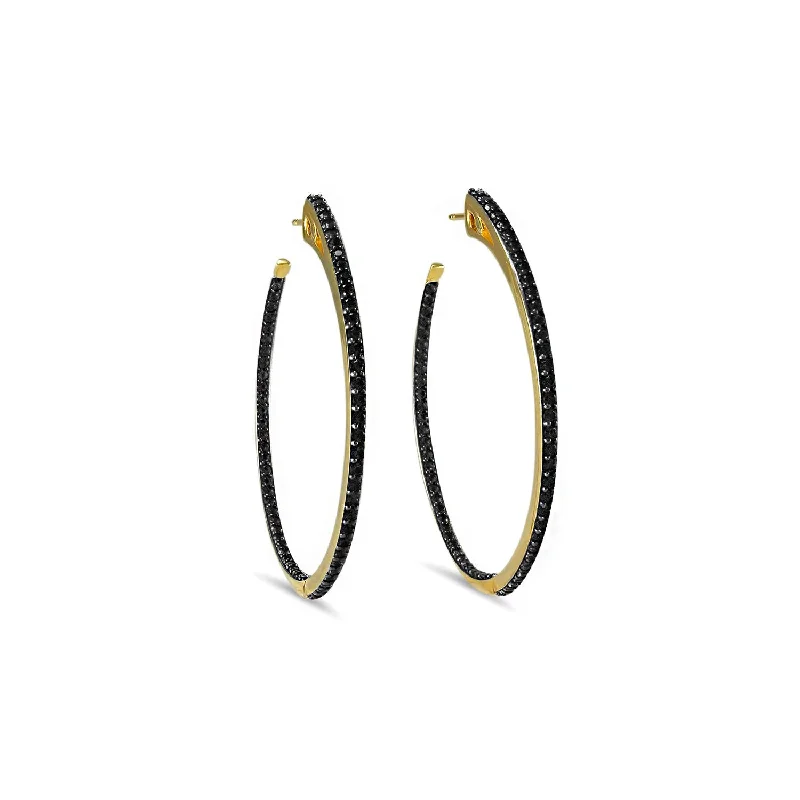 Hoop earrings with polished metal for a shiny and high-quality finish-Spirit Pavé Hoop Earring 32mm - 18K Gold Vermeil + CZ Noir