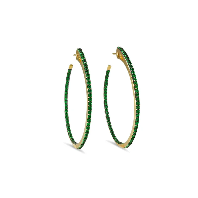 Hoop earrings with a matte finish for a sleek and sophisticated appearance-Spirit Pavé Hoop Earring 32mm - 18K Gold Vermeil + CZ Vert