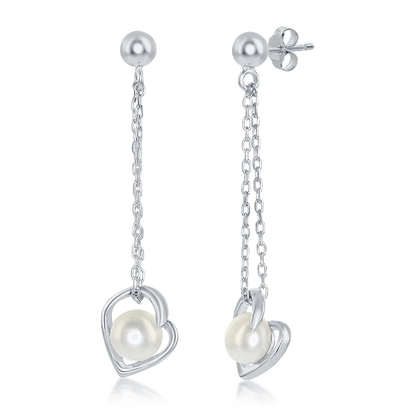 Best hoop earrings with baroque pearls for a luxurious and elegant vibe-Sterling Silver 6mm FWP Heart Chain Earrings