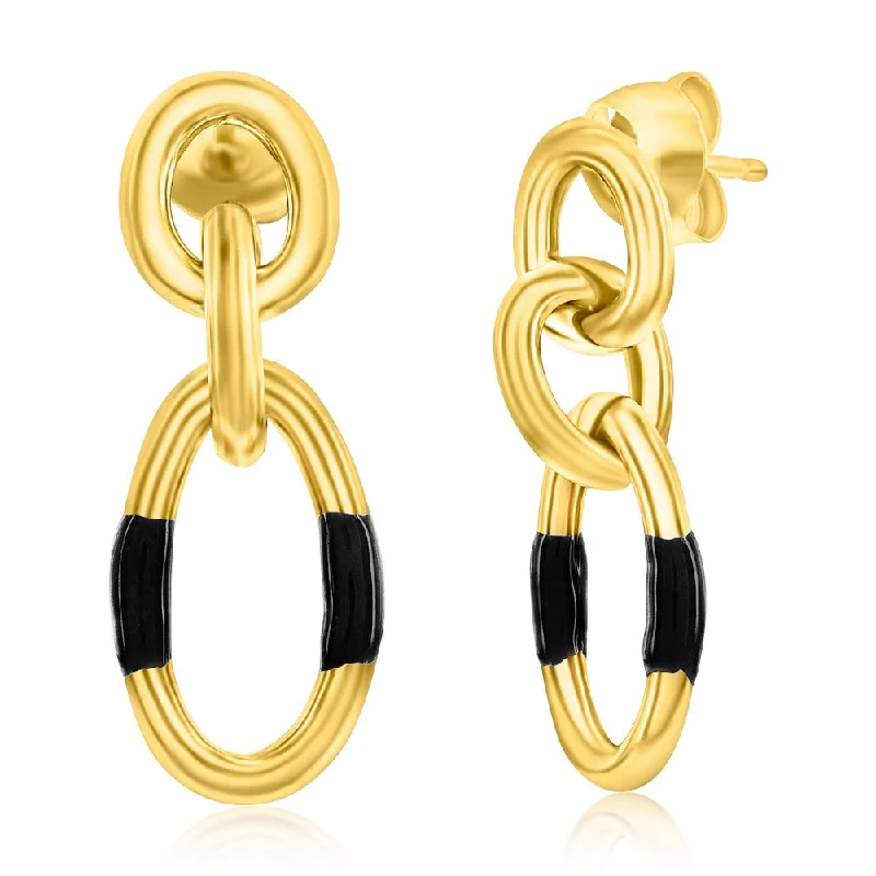 Best hoop earrings with baroque pearls for a luxurious and elegant vibe-Sterling Silver, Black Enamel Dangle Earrings - Gold Plated