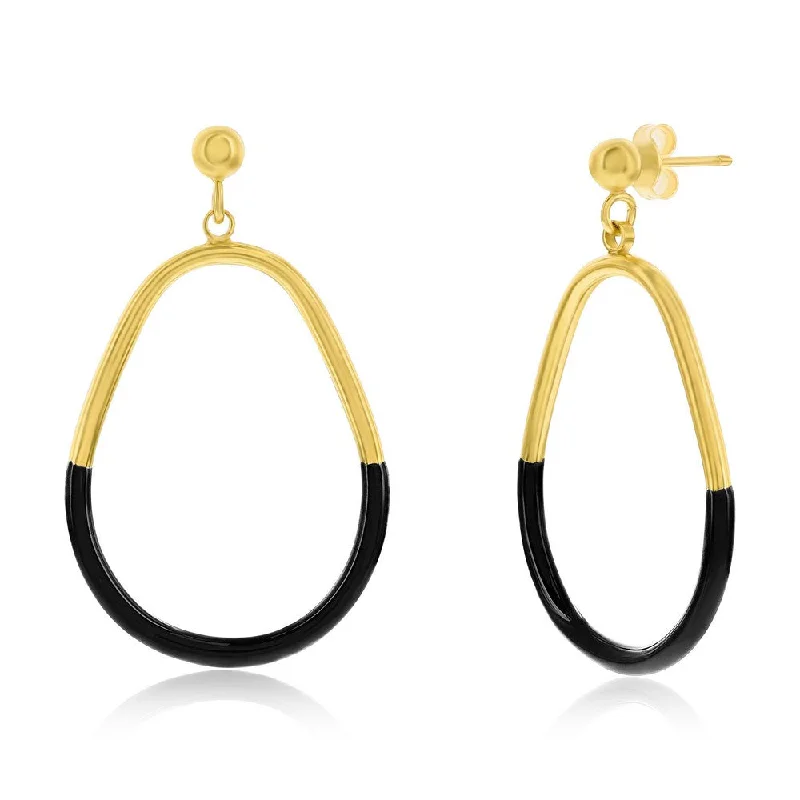 Hoop earrings with infinity loop designs for a continuous and eternal shape-Sterling Silver, Black Enamel Pear-Shaped Earrings - Gold Plated