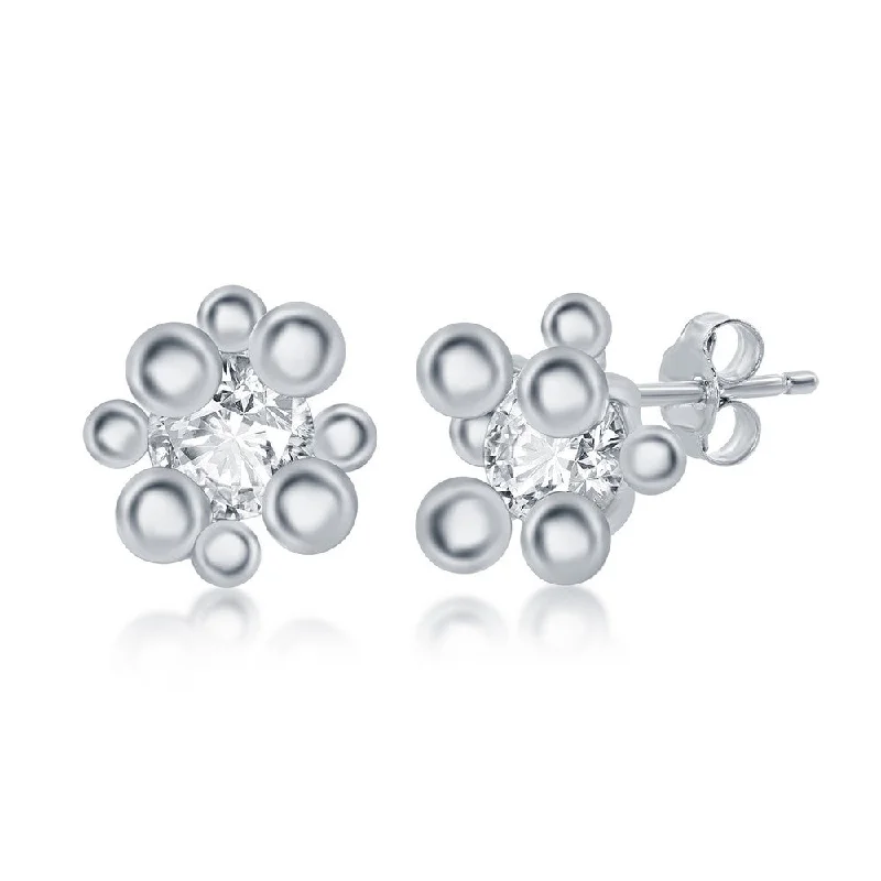 Best hoop earrings with geometric cuts for a sharp, modern appeal-Sterling Silver CZ Multi-bead Stud Earings