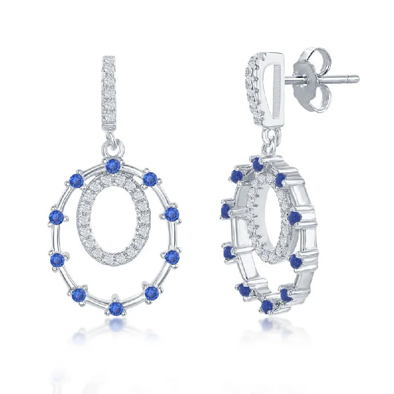 Best hoop earrings with sterling silver for an affordable and chic design-Sterling Silver Double Circle, Blue CZ Earrings