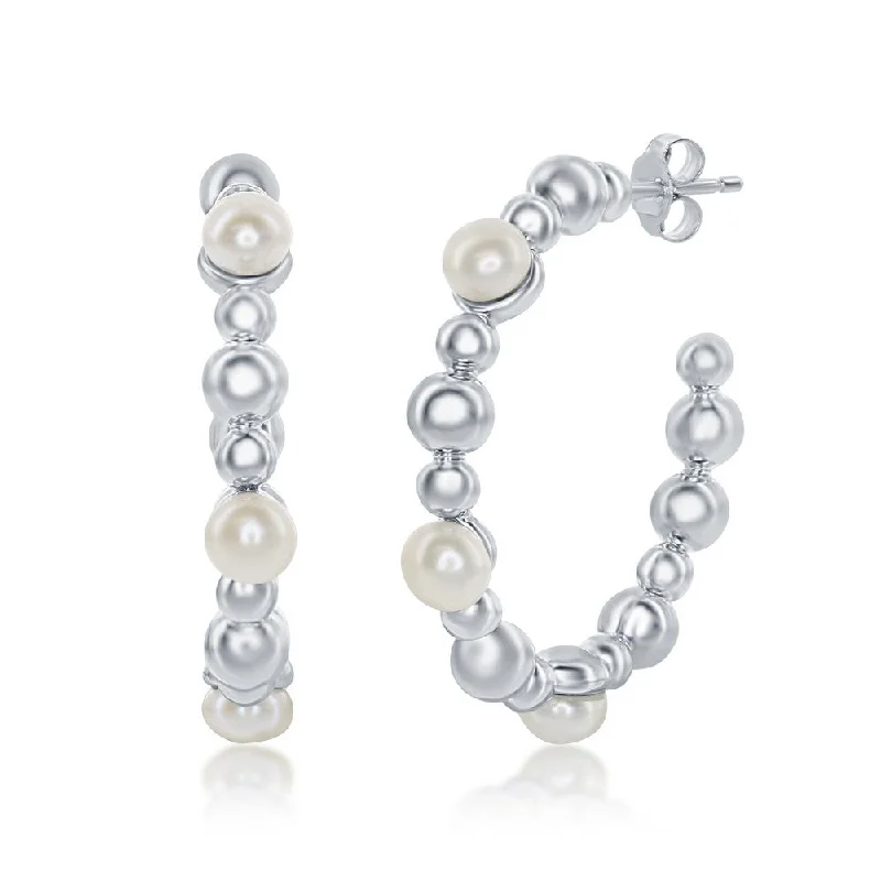 Best hoop earrings with floral designs for a feminine and delicate look-Sterling Silver FWP & Beaded 30mm Hoop Earrings