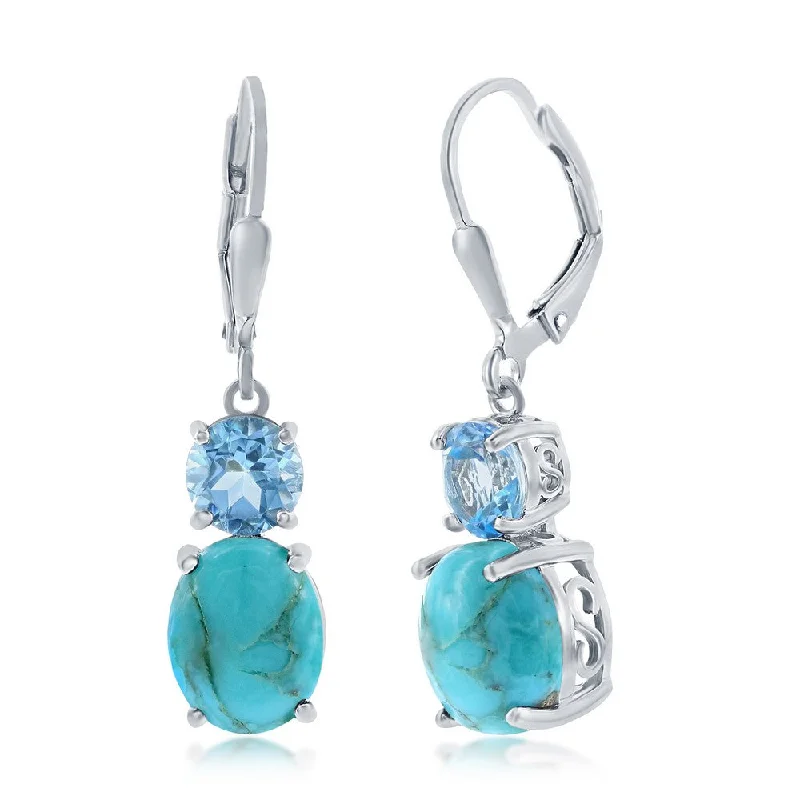 Best hoop earrings with gold for a luxurious and timeless look-Sterling Silver Oval Turquoise & Round Gem Earrings - Blue Topaz