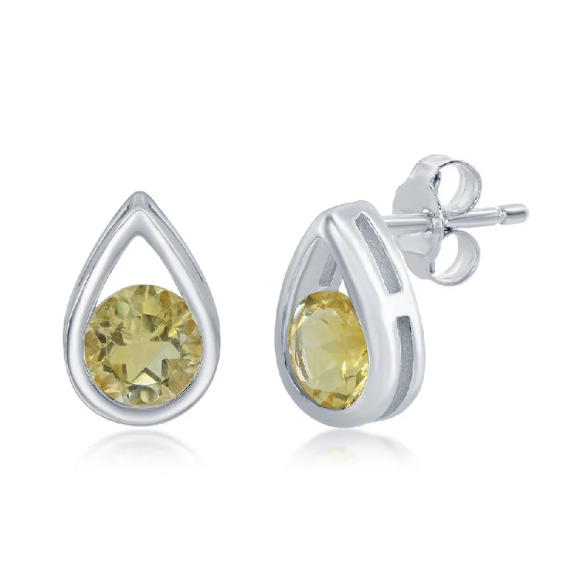 Best hoop earrings with gemstone accents for a colorful and elegant appearance-Sterling Silver Pearshaped Earrings W/Round 'November Birthstone' Gemstone Studs - Citrine