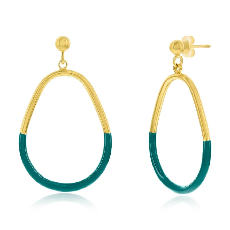 Hoop earrings with enamel stripes for a colorful and eye-catching design-Sterling Silver, Petrolio Enamel Pear-Shaped Earrings - Gold Plated