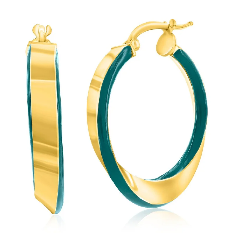 Hoop earrings with spiral designs for a dynamic and fluid look-Sterling Silver Petrolio Enamel Twist Hoop Earrings - Gold Plated