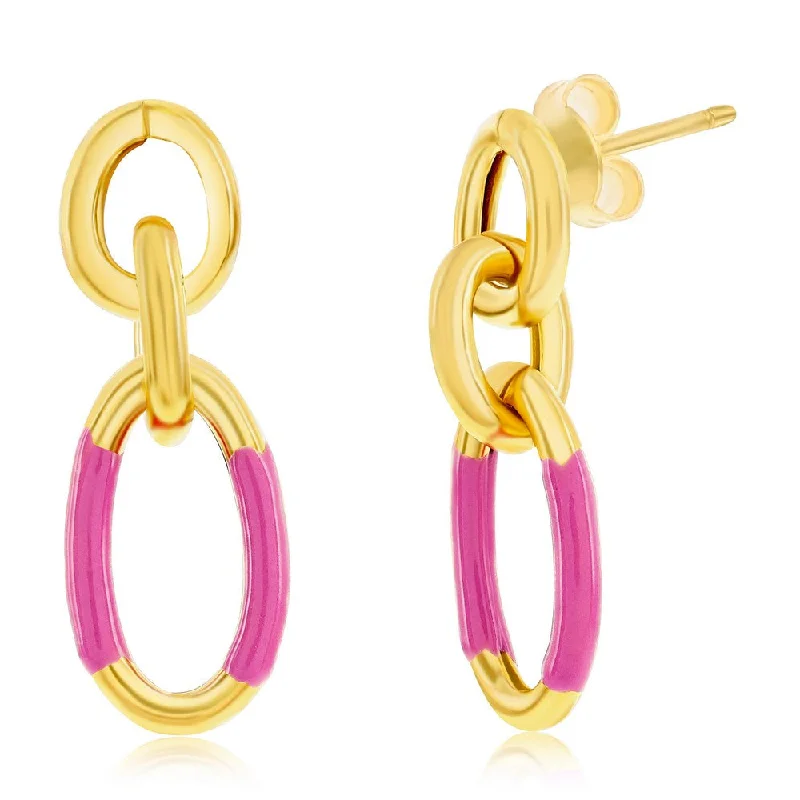 Best hoop earrings with vintage-style detailing for a nostalgic and timeless look-Sterling Silver, Rose Violet Enamel Dangle Earrings - Gold Plated