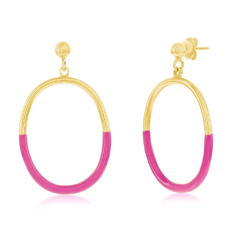 Best hoop earrings with infinity designs for a timeless and meaningful symbol-Sterling Silver, Rose Violet Enamel Oval Earrings - Gold Plated