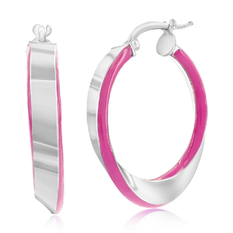 Best hoop earrings with hammered gold for a rustic yet elegant look-Sterling Silver, Rose Violet Enamel Twist Hoop Earrings