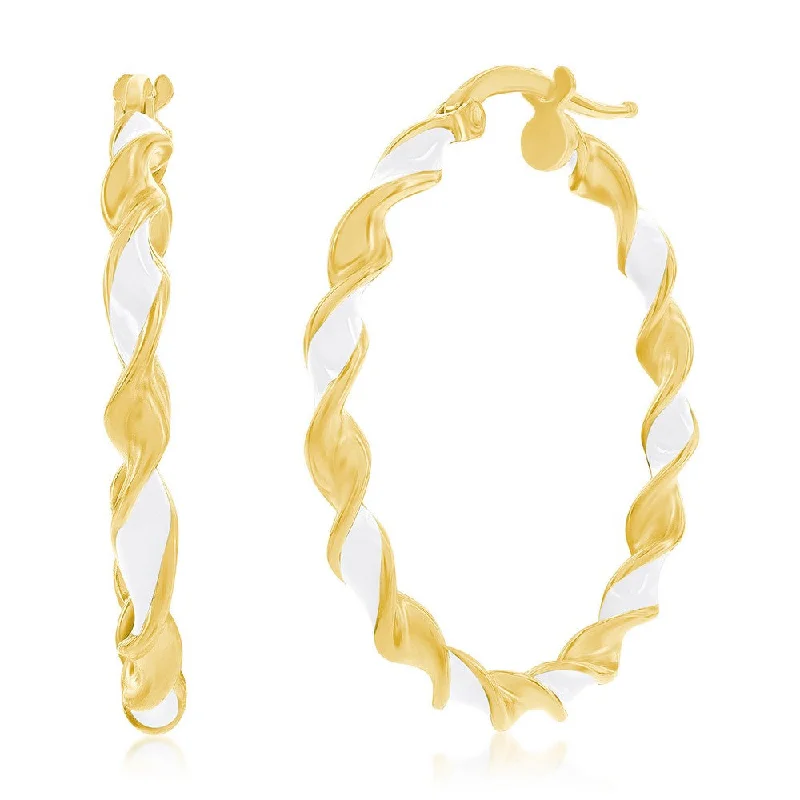 Best hoop earrings with minimal embellishments for a sleek and modern look-Sterling Silver, White Enamel 30mm Twisted Hoop Earrings - Gold Plated