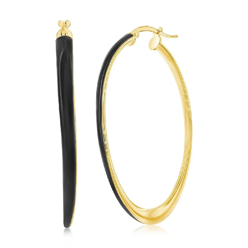 Hoop earrings with gold accents for a warm, elegant statement piece-Sterling Siver, Black Enamel Oval Hoop Earrings - Gold Plated