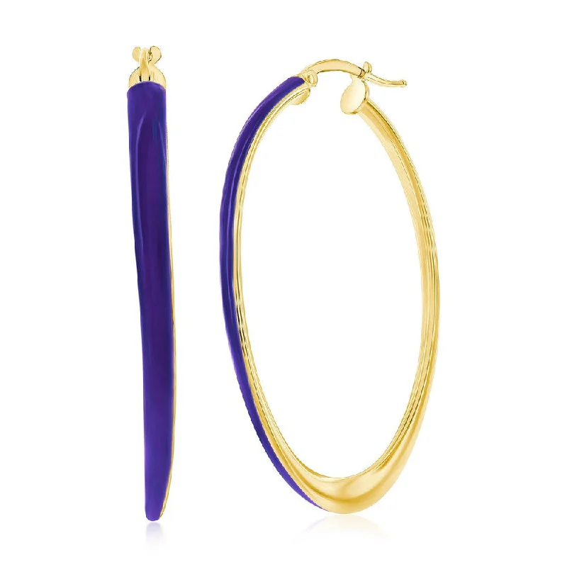 Hoop earrings with luxe velvet finishes for a rich and luxurious touch-Sterling Siver, Meadow Violet Enamel Oval Hoop Earrings - Gold Plated