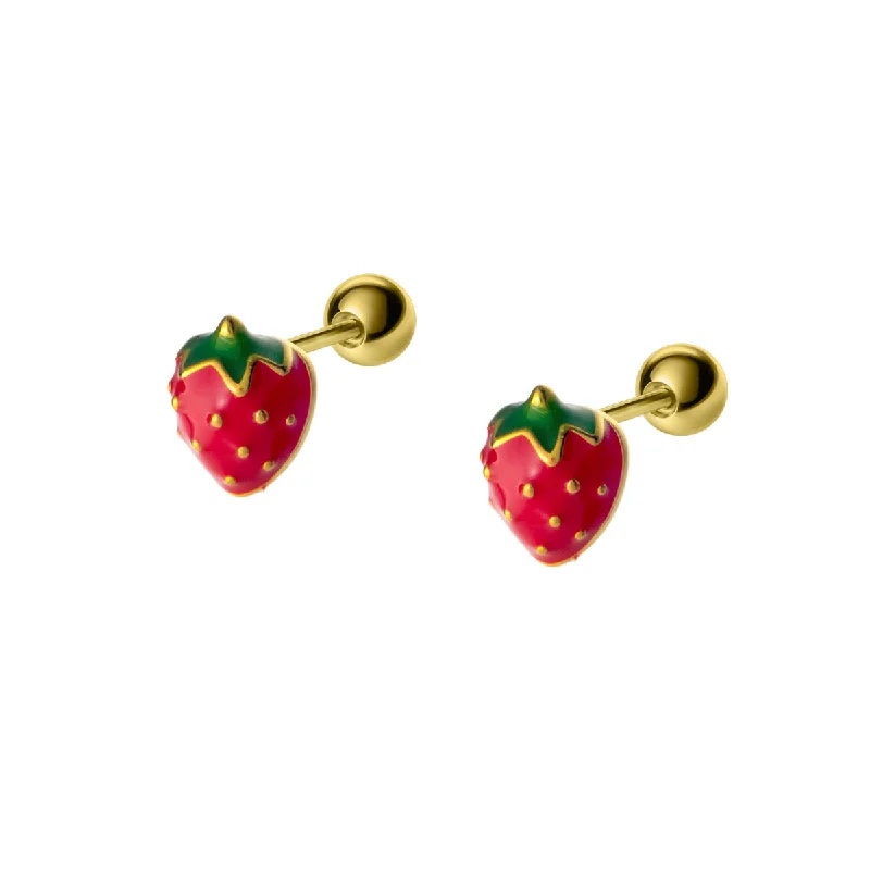 Hoop earrings with tortoiseshell designs for a chic and classic style-Summer Strawberry Sterling Silver Baby Children Earrings