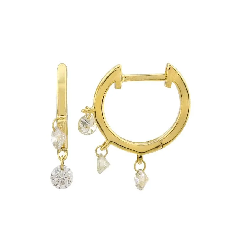 Best hoop earrings with baroque pearls for a luxurious and elegant vibe-Triple Floating Diamond Huggies