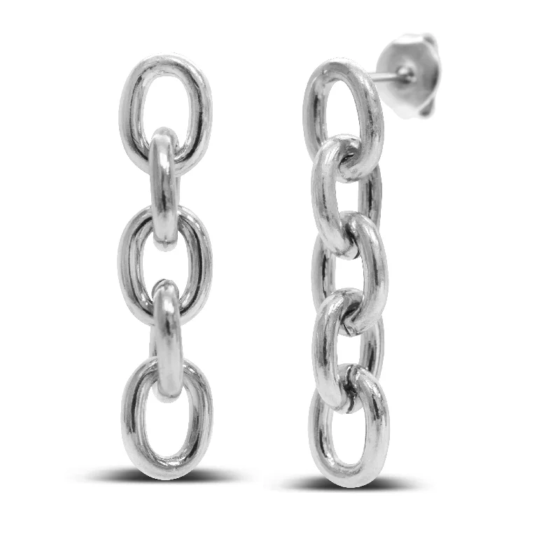 Hoop earrings with intricate designs for a unique and artistic appearance-Waterproof Bold Link Silver Earrings