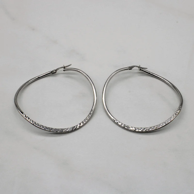 Hoop earrings with crescent moon shapes for a celestial and mystical appearance-White Gold Textured Wave Hoops |