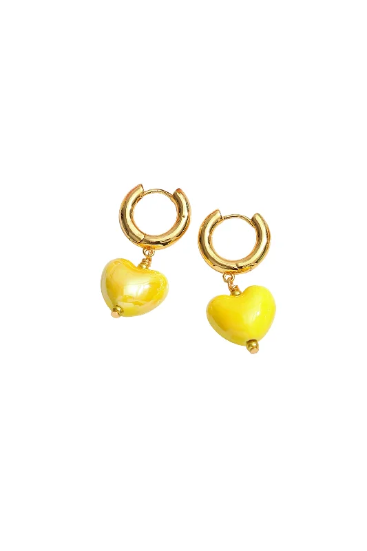 Hoop earrings with tortoiseshell designs for a chic and classic style-Yellow Ceramic Heart Dangle Earrings