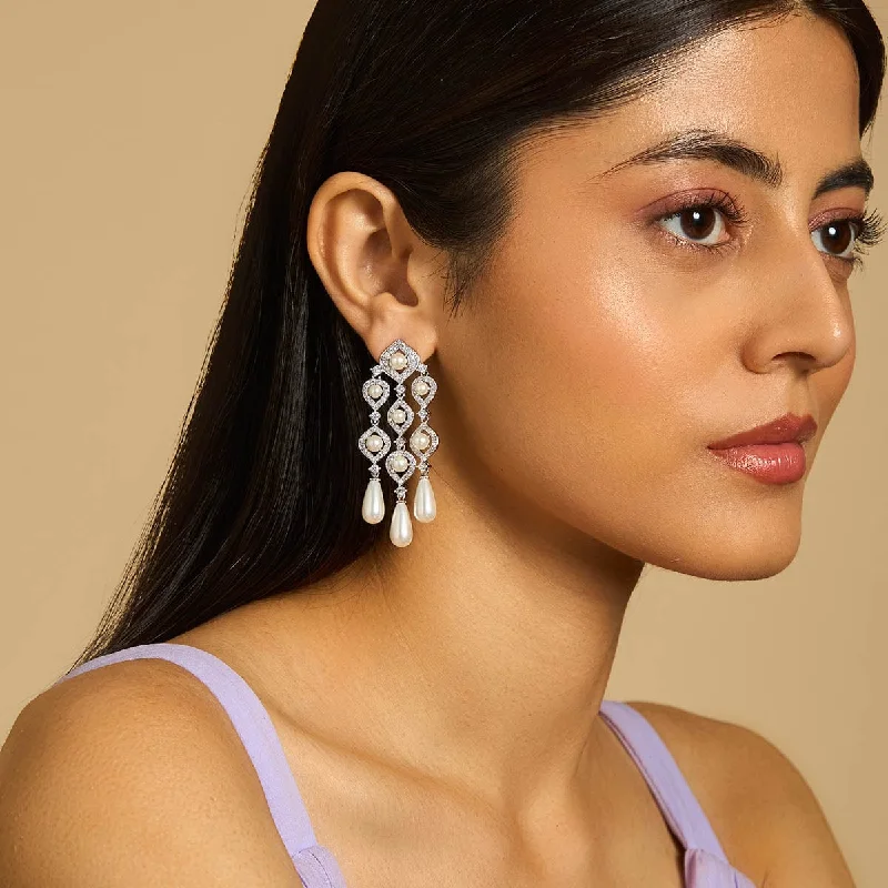 Hoop earrings with removable pendants for a versatile and customizable accessory-Zircon Earring 175390