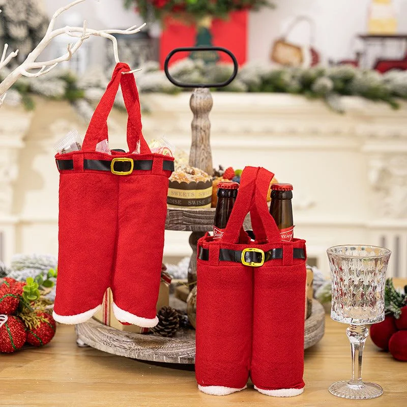 Luxury silk pants for glamorous evening wear -6pcs Big one Christmas Decoration Supplies, Christmas Pants, Gift Bags, Small Pants Candy Bags, Tote Bags, Wine Bottle Sets, Coke Bags