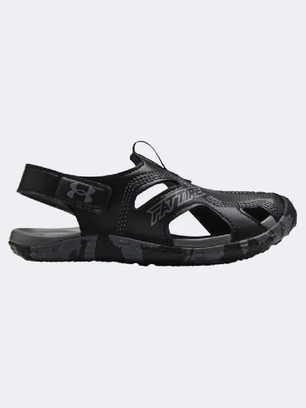 Comfortable sandals for women with padded straps and soft footbed for long wear-Under Armour Fat Tire Defender Ps-Boys Lifestyle Sandals Black/Grey