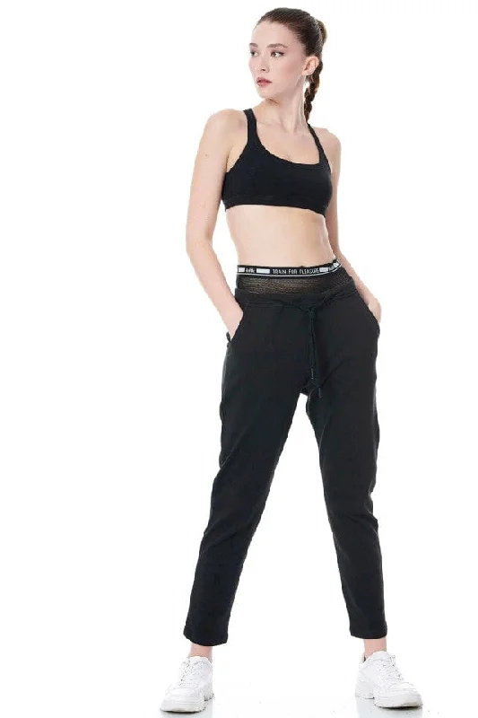 Durable twill pants for tough outdoor jobs -Bodytalk Women's Lifestyle 1191-901300-00100 Logo Band Black Pants