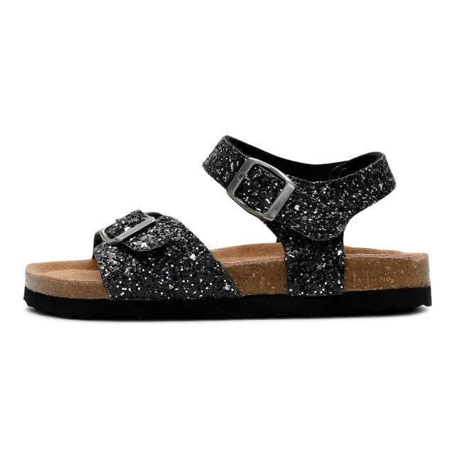 Casual sandals for women with lightweight construction and adjustable ankle straps-Rugged Gear Bio Ankle Buckle Kids Lifestyle Sandals Black Glitter