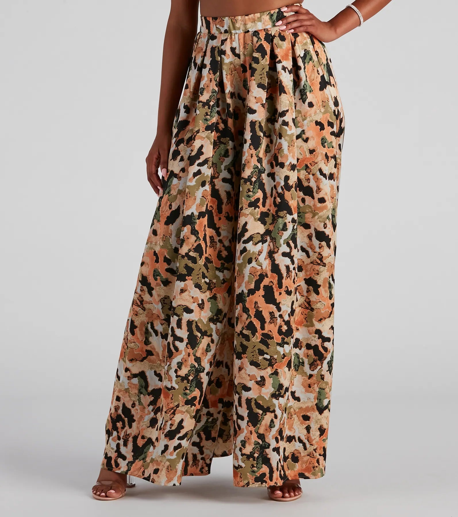 Affordable denim pants for everyday rugged use -Abstract Art Satin Wide Leg Pants