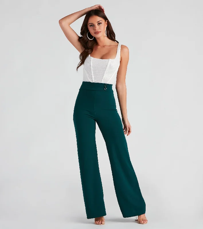 Quick-dry travel pants for adventurous globetrotters -All The Class Crepe Wide Leg Pants