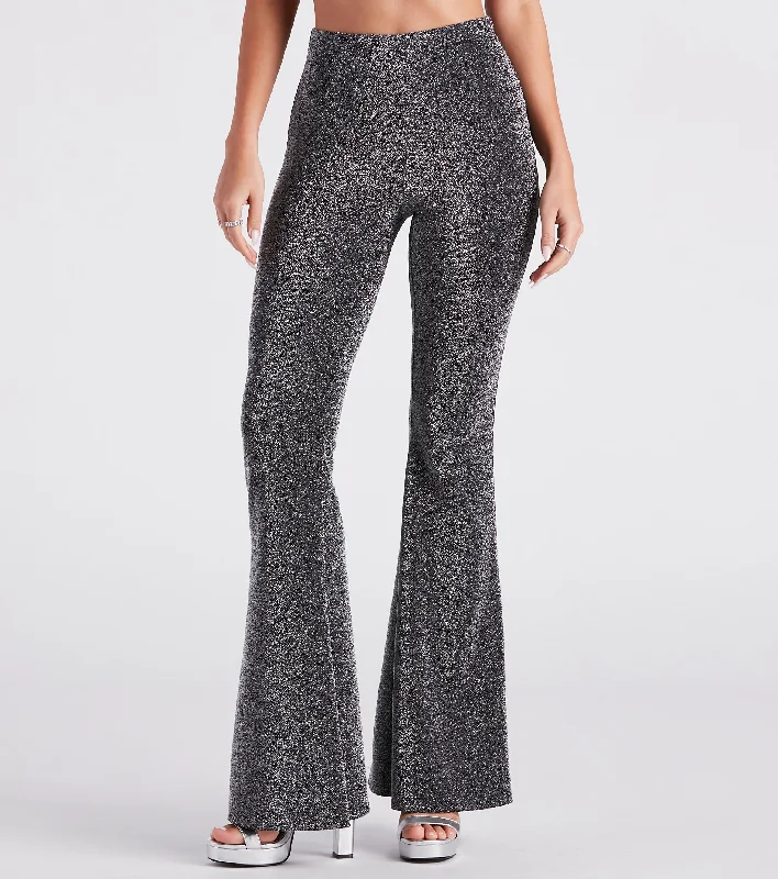 Soft velvet pants for cozy holiday outfits -At The Disco Glitter Flare Pants