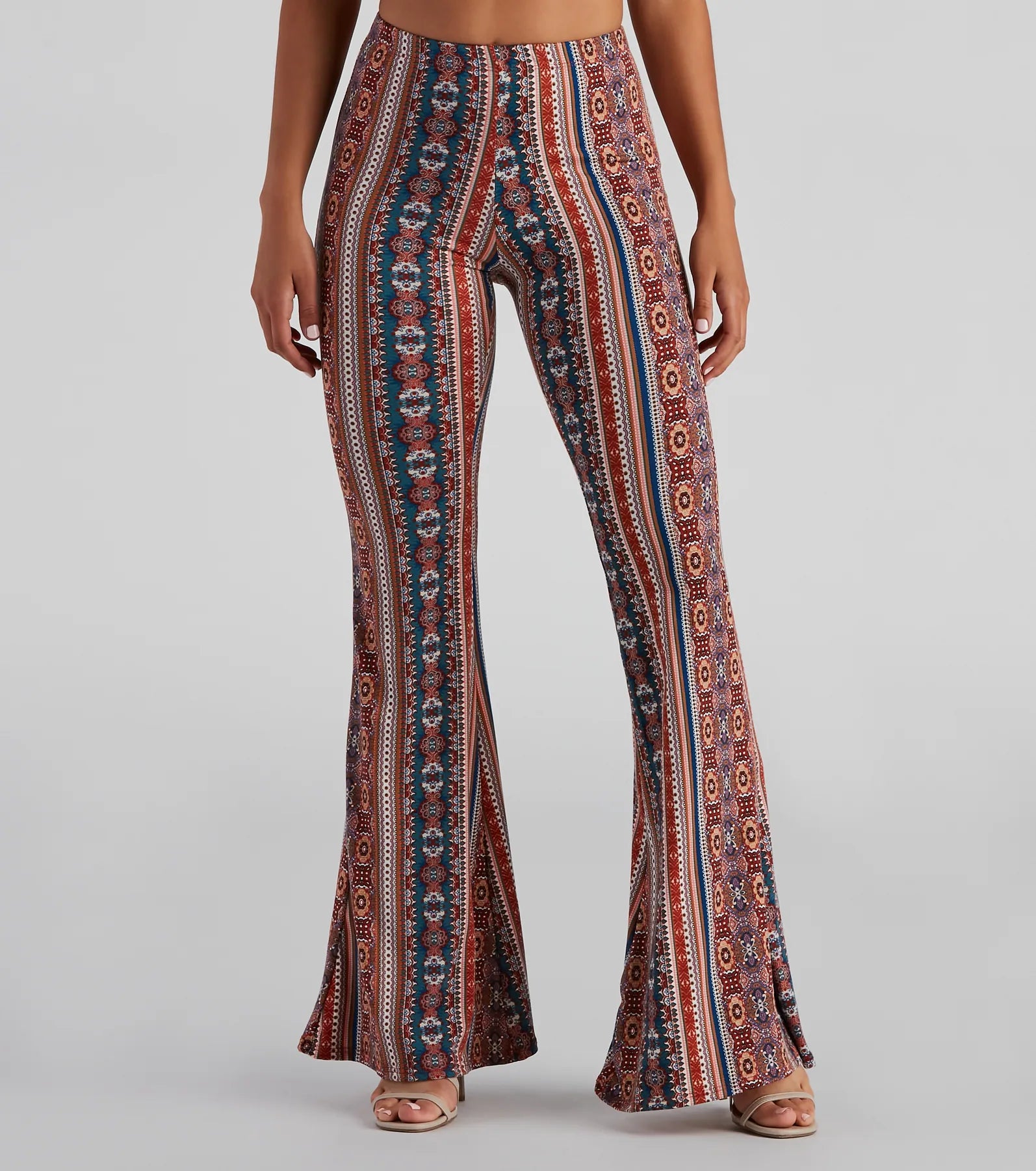 Relaxed fit pants for laid-back comfort wear -Bohemian Daze Medallion Print Flare Pants