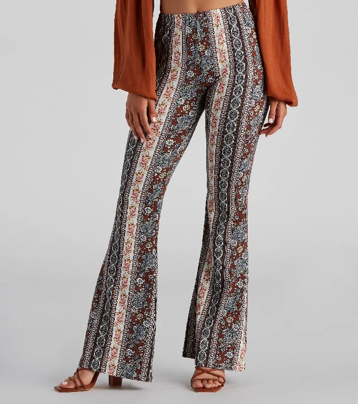 Flowy culottes pants for breezy summer style -Bohemian Romance Floral Flared Pants