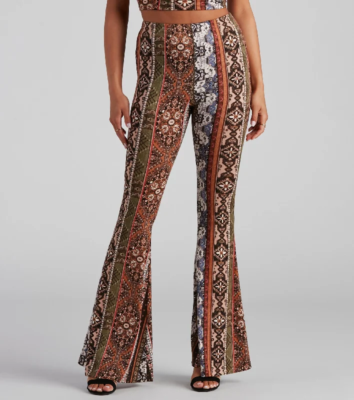 Versatile black pants for any occasion pairing -Boho Dreamer Printed Flare Pants