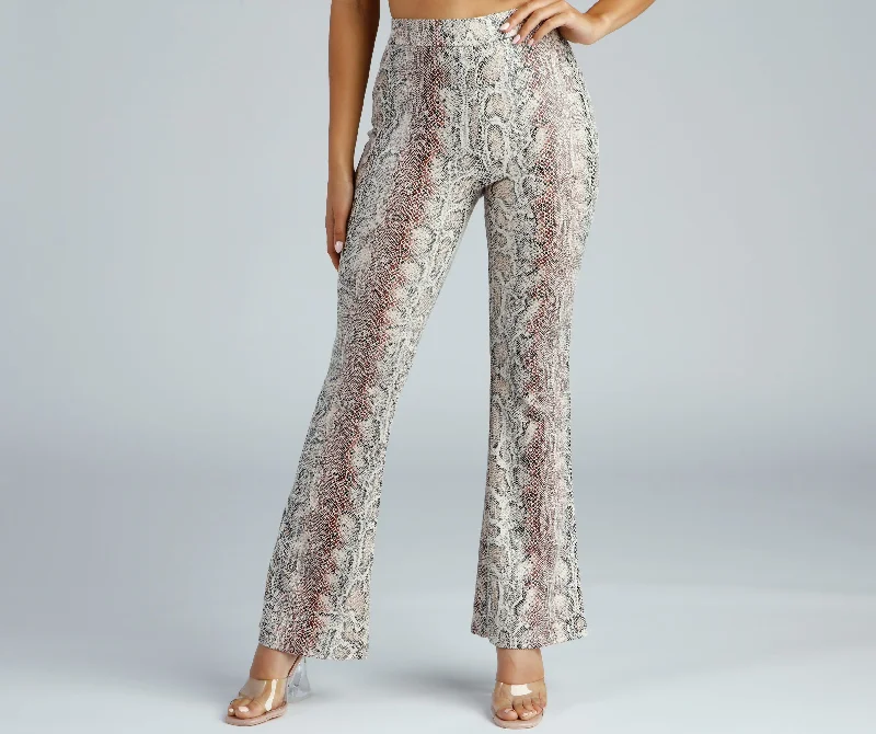 Lightweight travel pants with wrinkle-free fabric -Bring The Flair Snake Print Pants