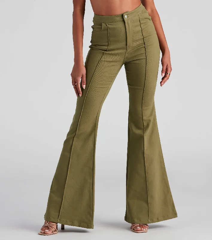 Weather-resistant pants for unpredictable climate needs -Carefree High Rise Flare Denim Pants