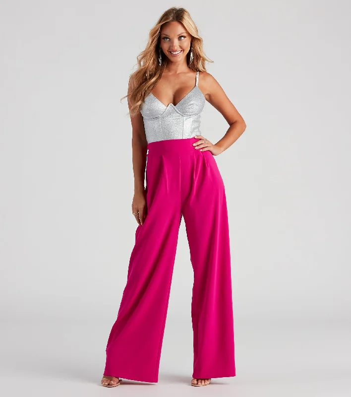 Comfortable stretch pants for casual daily wear -Chic Professional Wide-Leg Pants