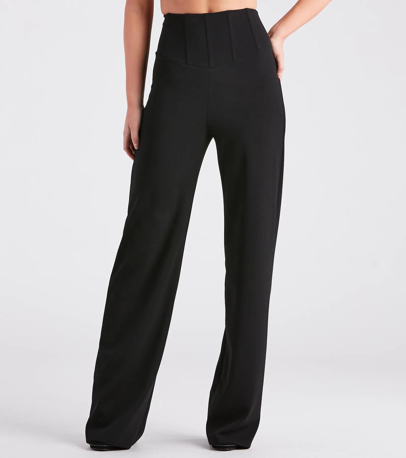 Moisture-wicking pants for intense gym workouts -Cinch It Together Crepe Corset Trouser Pants