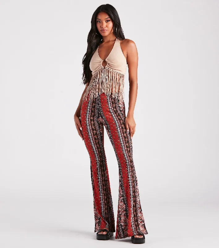 Casual drawstring pants for effortless home relaxation -Fun And Free Boho High-Rise Flare Pants