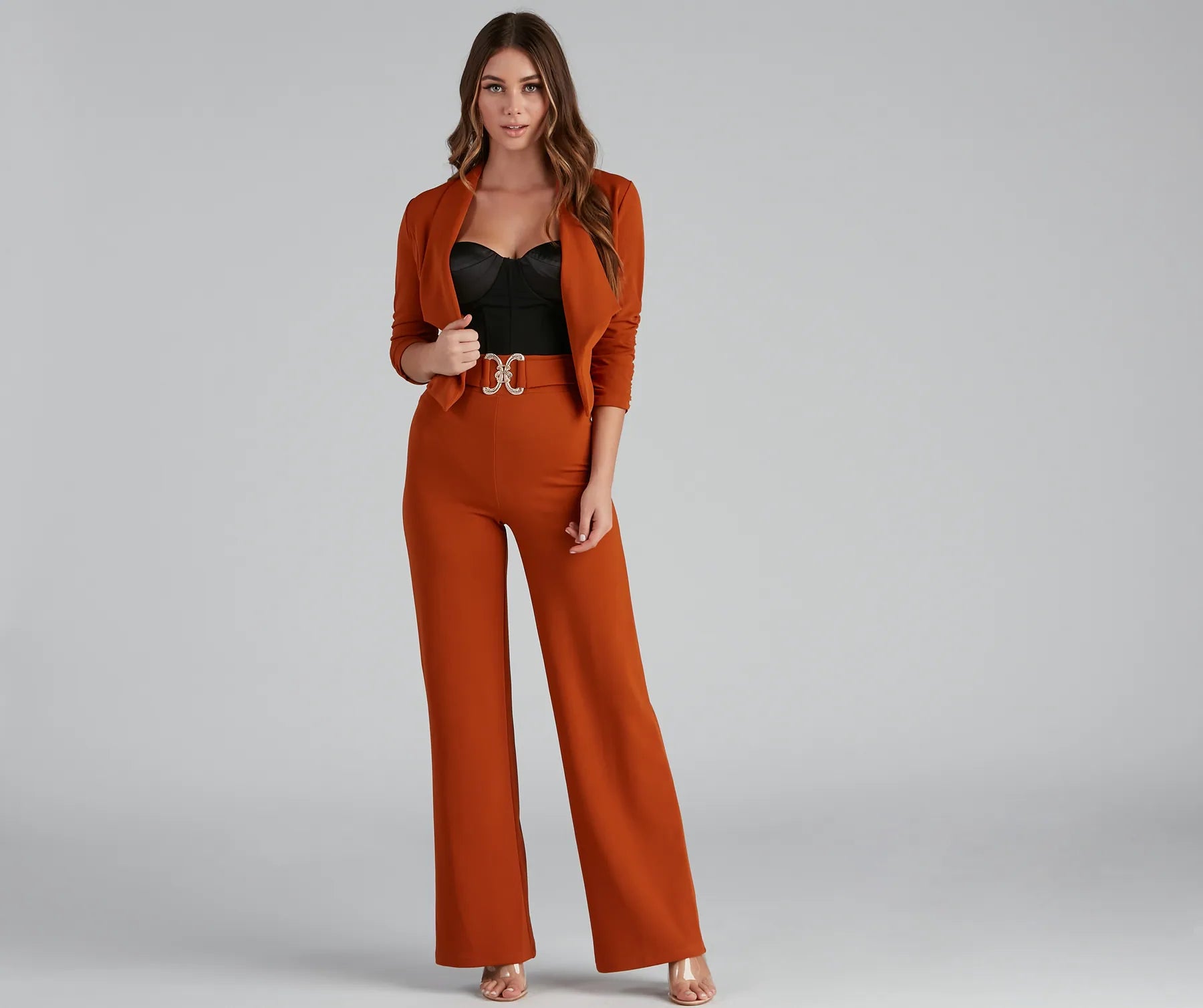 Heavy-duty work pants with tool pocket storage -House Of Glam Belted Wide Leg Pants