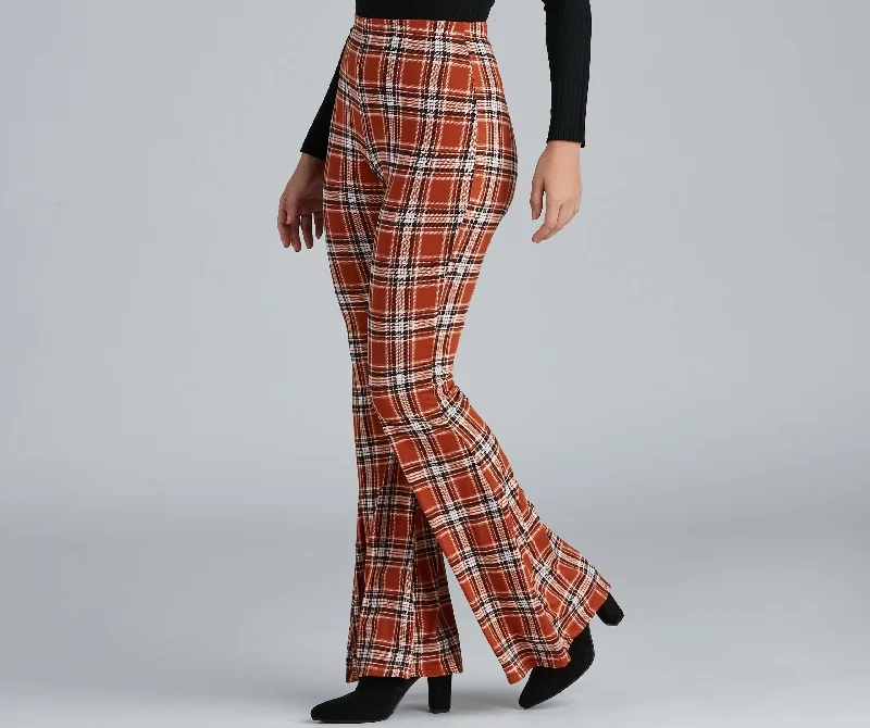 Designer jogger pants for upscale street style -Keeping It Trendy Plaid High Waist Pants