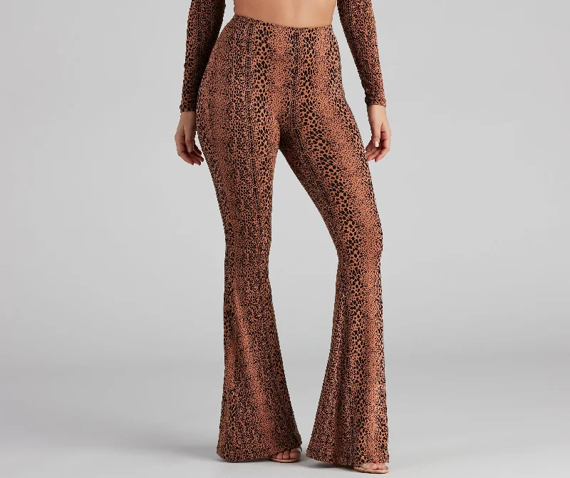 Stretch twill pants for flexible office comfort -Leopard Spots High Rise Flare Pants