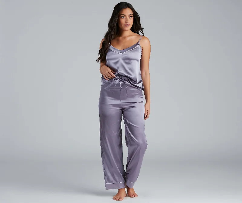 Tailored slim pants for polished business looks -Luxe Life Satin PJ Cami And Pants Set