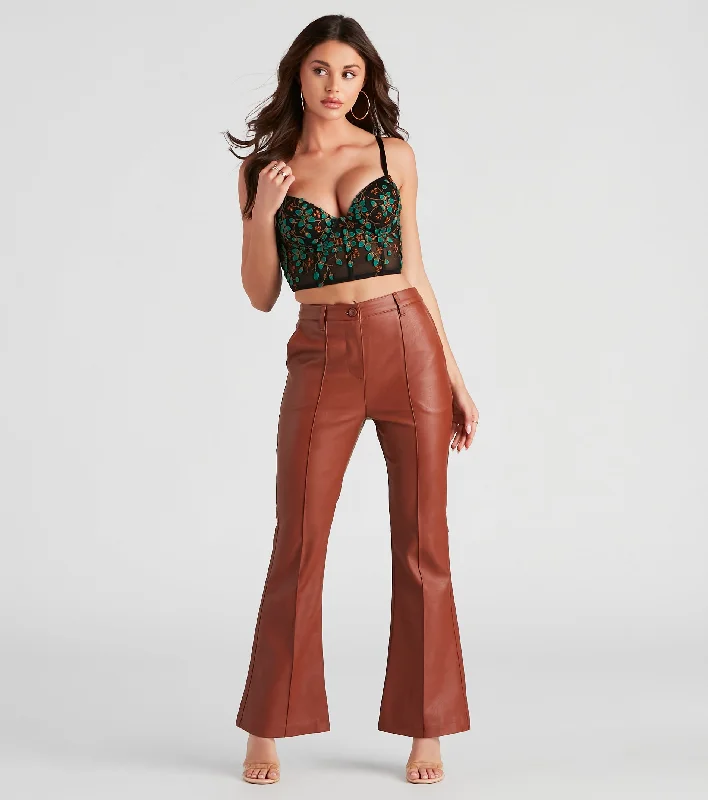 Relaxed chino pants for casual Friday offices -Modern Sixties Babe PU Flare Pants