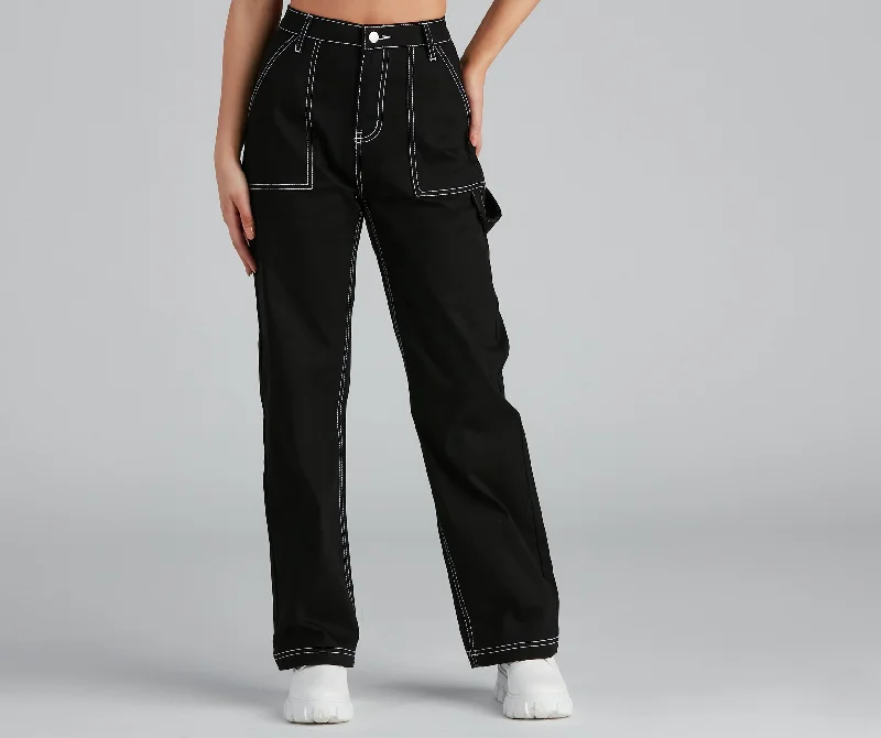 Relaxed chino pants for casual Friday offices -Off Duty Carpenter Wide-Leg Denim Pants