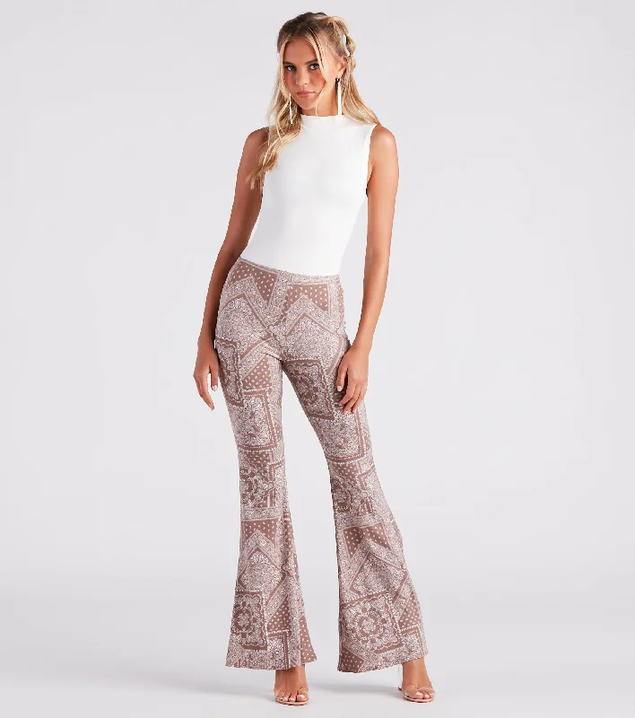 Weather-resistant pants for unpredictable climate needs -Paisley Princess Boho Flare Pants