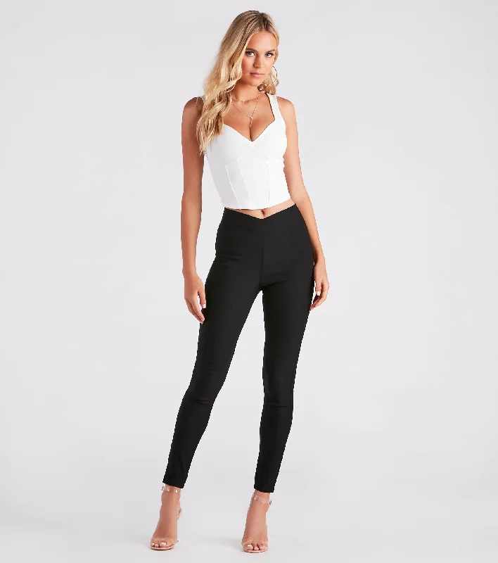 Stretch twill pants for flexible office comfort -Posh Moment Cross Waist Skinny Pants