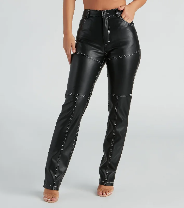 Breathable cotton pants for all-day summer ease -Rock Of Ages Faux Leather Straight-Leg Pants