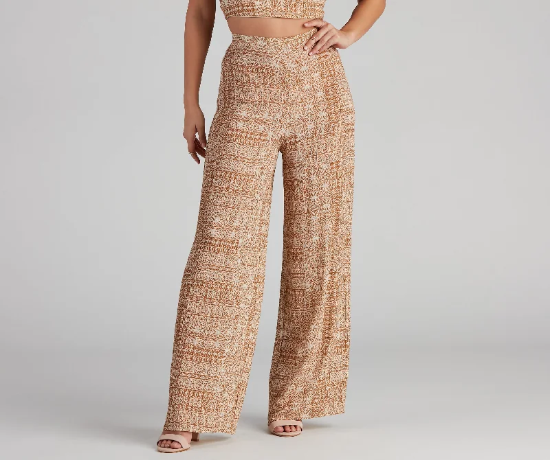 Bold patterned pants for standout fashion statements -Sandy Beaches Boho Wide Leg Pants