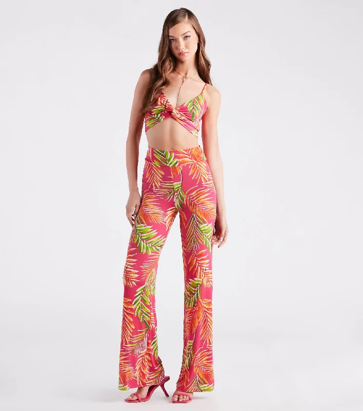 Retro bell-bottom pants for 70s-inspired fashion -Tropical Destination High Waist Palazzo Pants